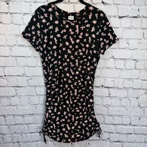 PINK VS Black Bodycon T-Shirt Mini Dress w/ Pink Floral Pattern Size Medium